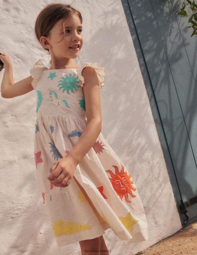 Boden Mädchen Webkleid mit Applikationen VH86PT3018 Kleidung Vanilleschote