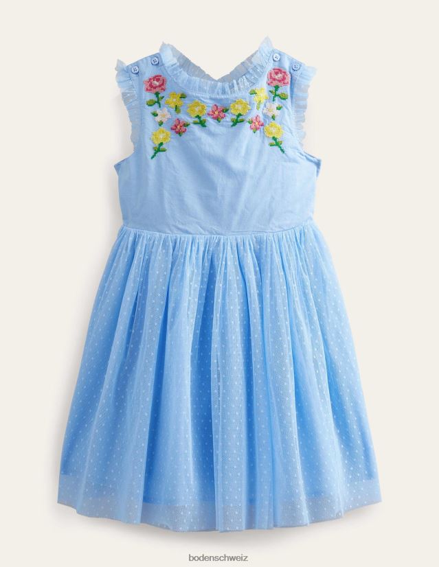 Boden Mädchen besticktes Kleid mit überkreuztem Rücken VH86PT2781 Kleidung flüstern blau