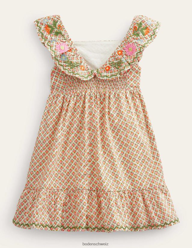 Boden Mädchen besticktes Latzkleid VH86PT2825 Kleidung Vanilleschotenblüte