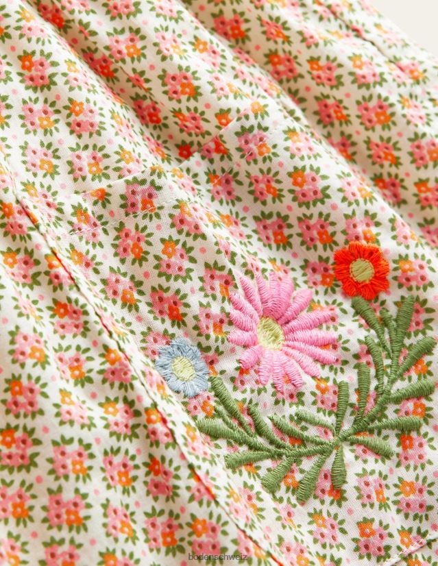 Boden Mädchen besticktes Latzkleid VH86PT2825 Kleidung Vanilleschotenblüte