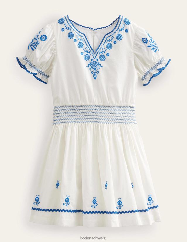 Boden Mädchen besticktes, gerafftes Kleid VH86PT2860 Kleidung Vanilleschote