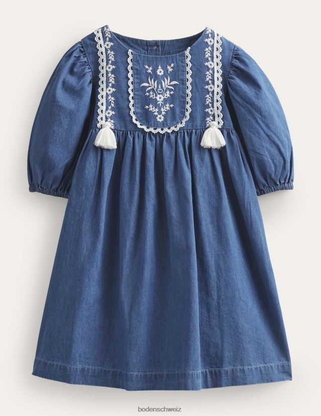 Boden Mädchen besticktes gewebtes Kleid VH86PT2991 Kleidung mittlerer Denim