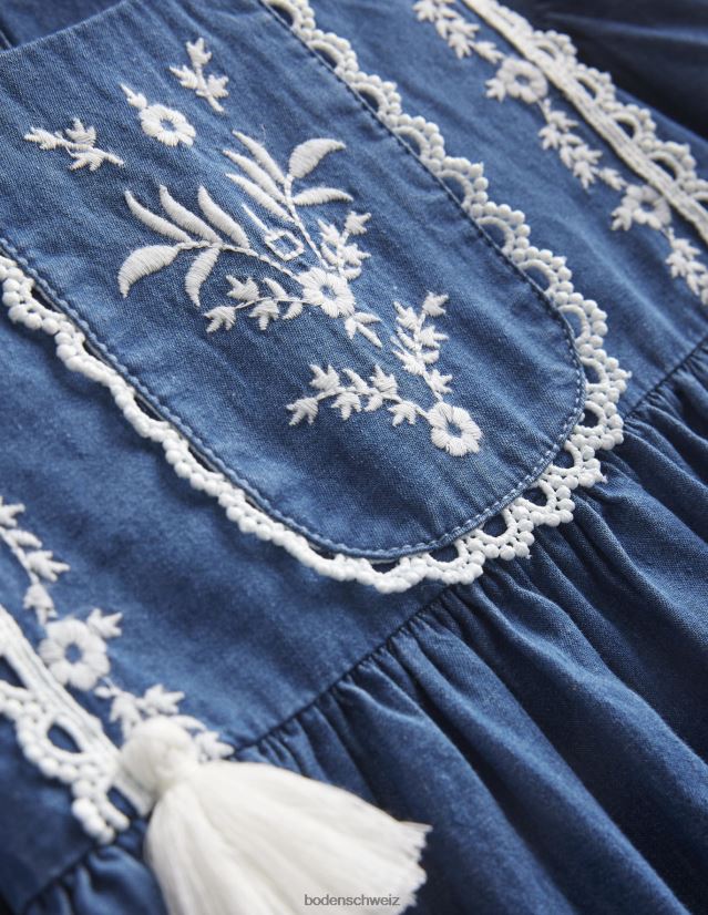 Boden Mädchen besticktes gewebtes Kleid VH86PT2991 Kleidung mittlerer Denim