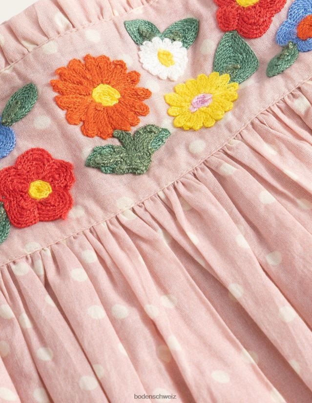 Boden Mädchen besticktes gewebtes Kleid VH86PT3105 Kleidung Boto-Rosa-Punkt-Blumenmuster
