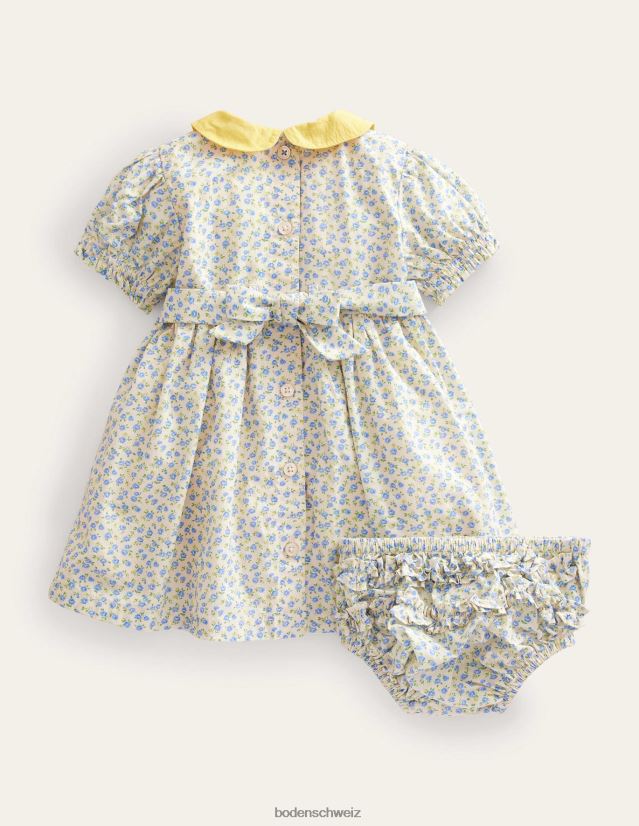 Boden Mädchen gesmoktes nostalgisches Kleid VH86PT3302 Kleidung vista blau geblümt