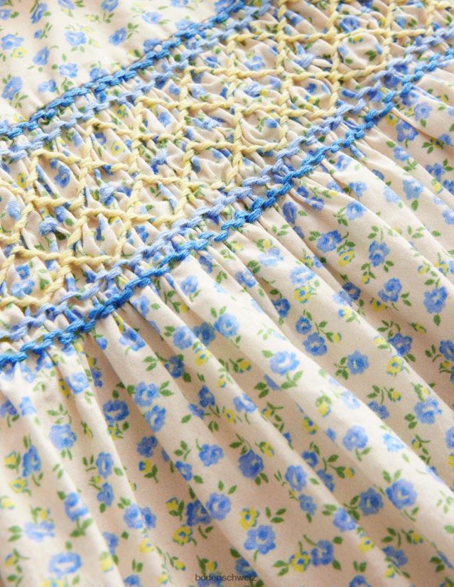 Boden Mädchen gesmoktes nostalgisches Kleid VH86PT3302 Kleidung vista blau geblümt