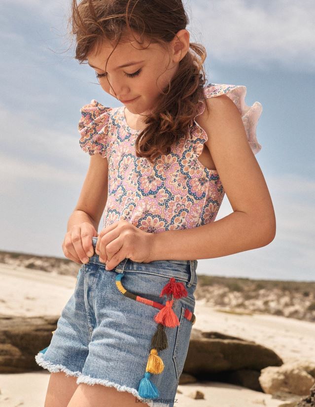 Boden Mädchen Jeansshorts mit Quasten VH86PT2750 Kleidung leichte Vintage-Waschung