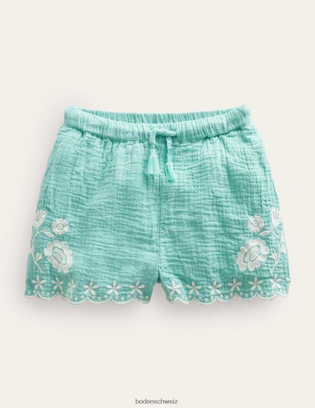 Boden Mädchen Shorts mit besticktem Saum VH86PT2633 Kleidung Aqua-Meer