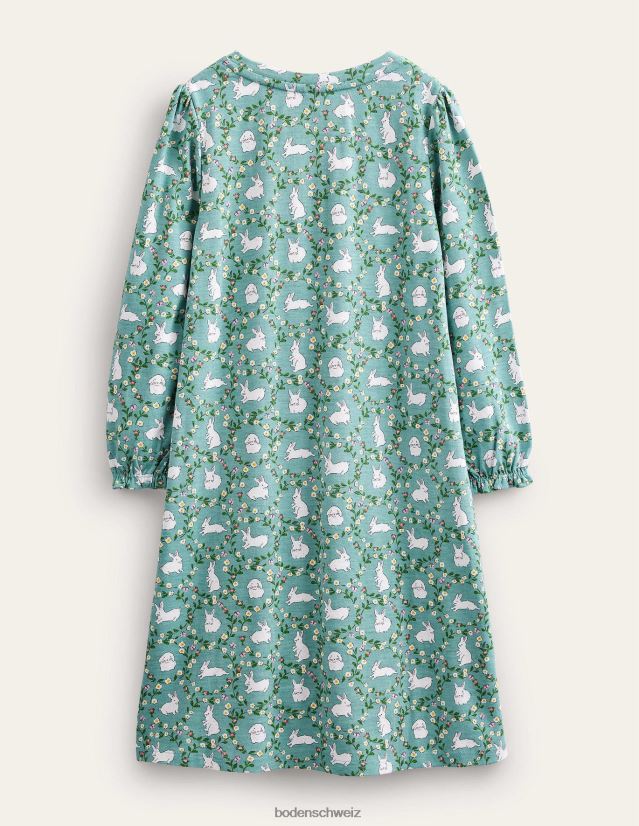 Boden Mädchen Bedrucktes langärmliges Nachthemd VH86PT2934 Kleidung Blaue Hasen der heißen Quelle