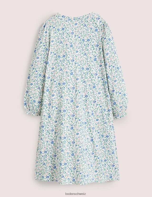 Boden Mädchen Bedrucktes langärmliges Nachthemd VH86PT2935 Kleidung Elfenbein/blaues Blümchenmuster
