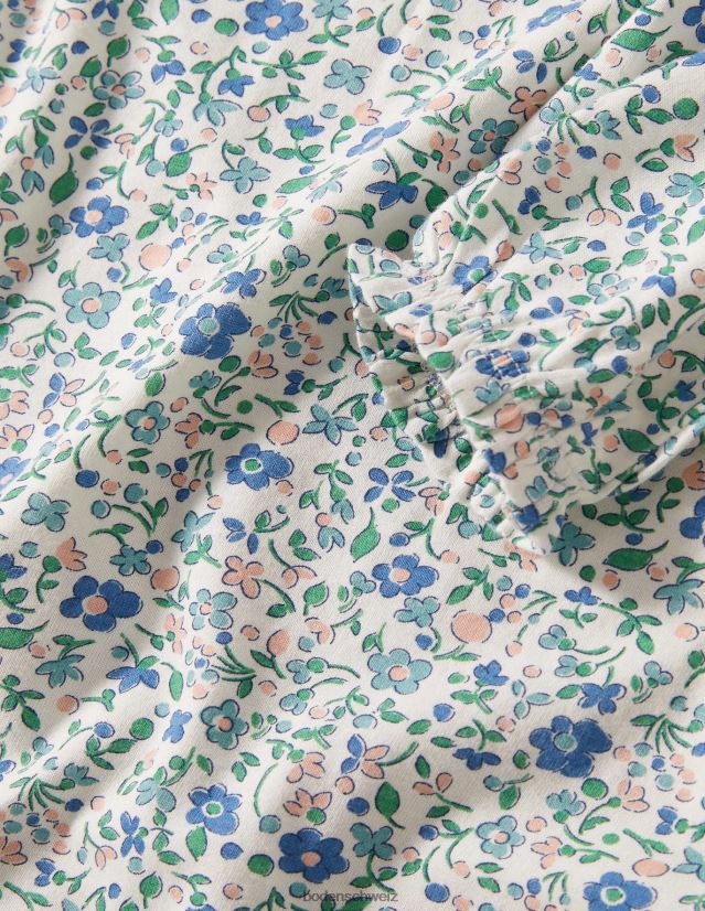 Boden Mädchen Bedrucktes langärmliges Nachthemd VH86PT2935 Kleidung Elfenbein/blaues Blümchenmuster