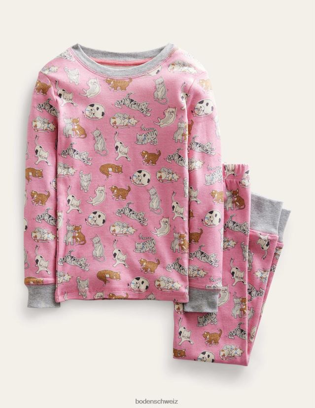 Boden Mädchen Gemütlicher langer John-Pyjama VH86PT2719 Kleidung Formica rosa Katzen
