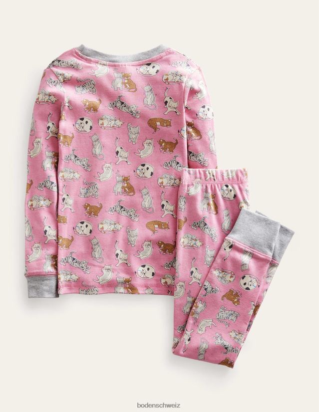 Boden Mädchen Gemütlicher langer John-Pyjama VH86PT2719 Kleidung Formica rosa Katzen
