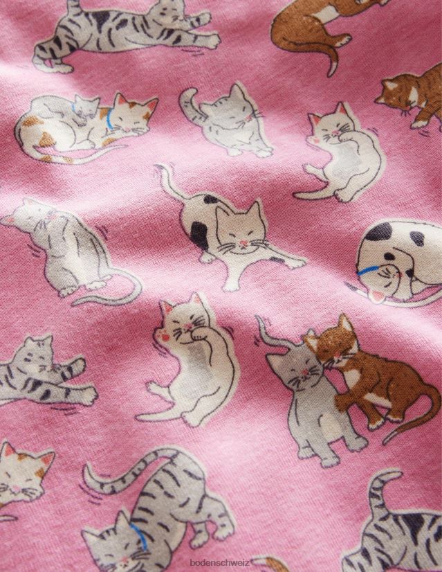 Boden Mädchen Gemütlicher langer John-Pyjama VH86PT2719 Kleidung Formica rosa Katzen