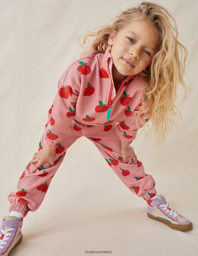 Boden Mädchen Bedrucktes Sweatshirt mit halbem Reißverschluss VH86PT758 Kleidung mandelrosa Äpfel