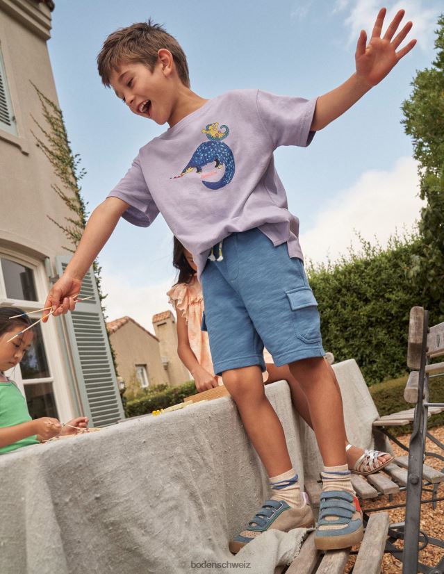 Boden Mädchen Bedrucktes, entspanntes T-Shirt VH86PT3062 Kleidung nebliges Lavendelschuppentier