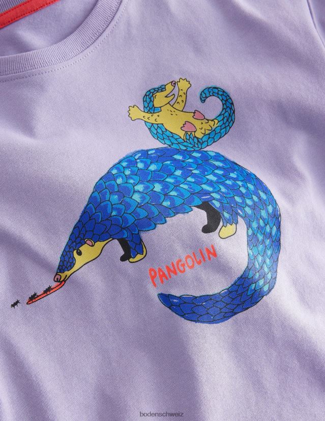 Boden Mädchen Bedrucktes, entspanntes T-Shirt VH86PT3062 Kleidung nebliges Lavendelschuppentier