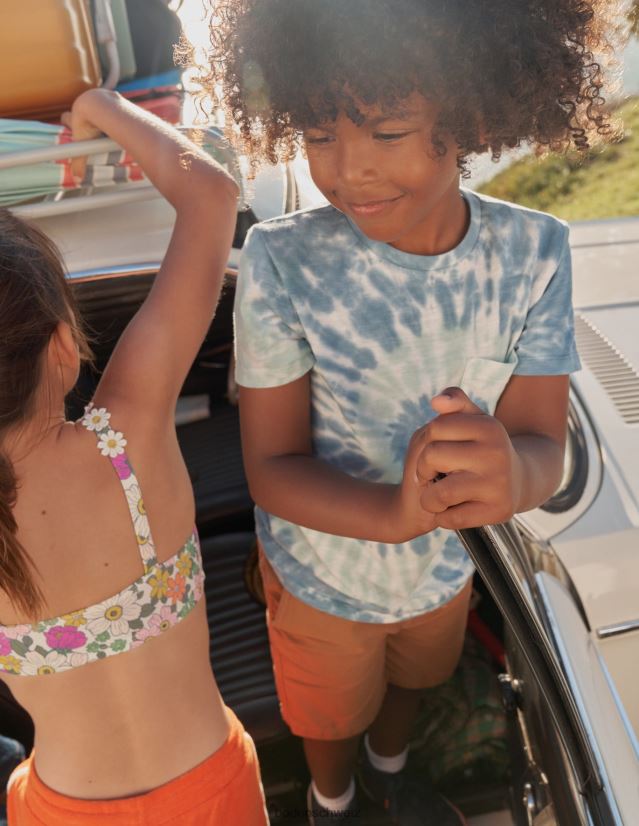 Boden Mädchen Bedrucktes, gewaschenes Slub-T-Shirt VH86PT3213 Kleidung blaue Krawattenfarbe