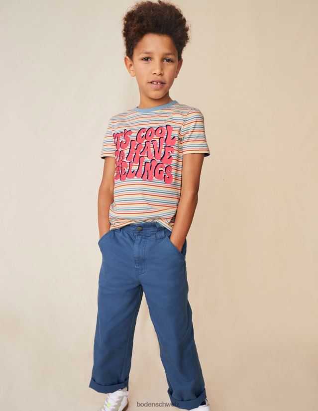 Boden Mädchen Gestreiftes T-Shirt mit Slogan VH86PT3061 Kleidung Multi-Regenbogen