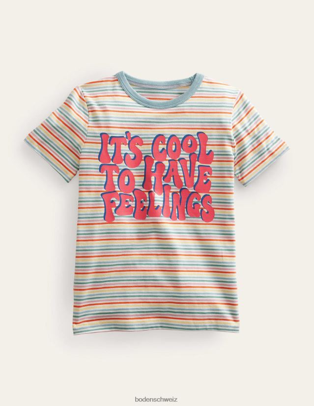 Boden Mädchen Gestreiftes T-Shirt mit Slogan VH86PT3061 Kleidung Multi-Regenbogen