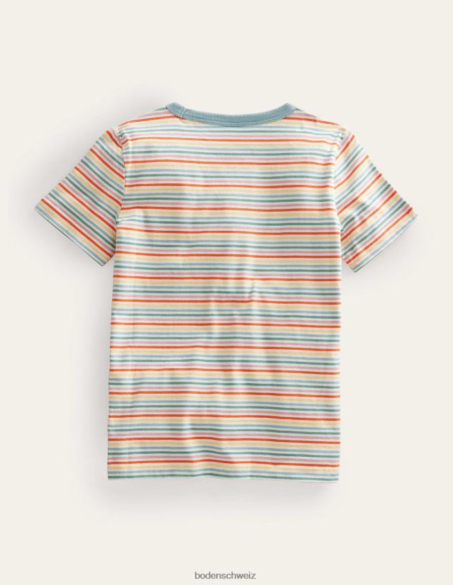 Boden Mädchen Gestreiftes T-Shirt mit Slogan VH86PT3061 Kleidung Multi-Regenbogen