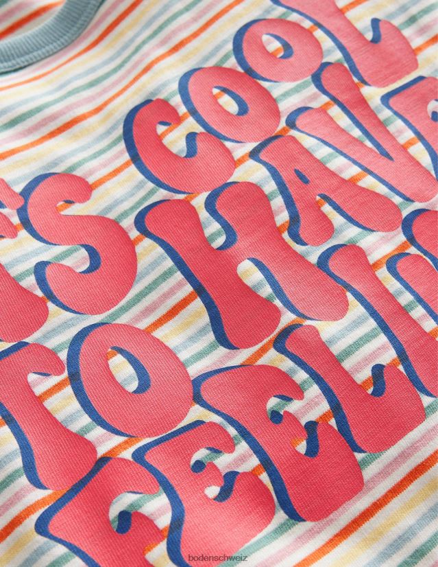 Boden Mädchen Gestreiftes T-Shirt mit Slogan VH86PT3061 Kleidung Multi-Regenbogen