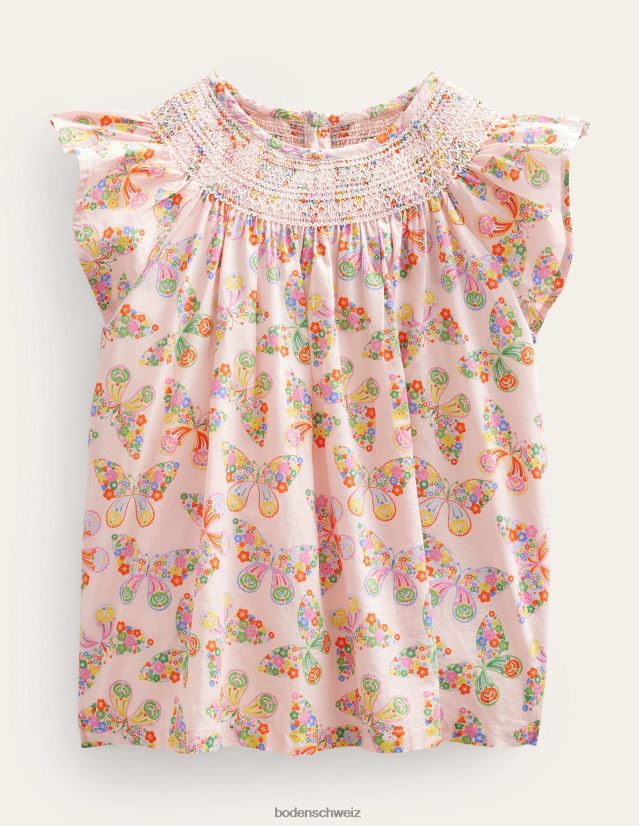 Boden Mädchen Gewebtes, gesmoktes Oberteil VH86PT3166 Kleidung altrosa Schmetterlinge