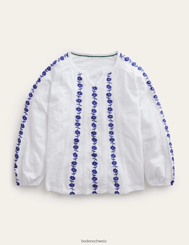 Boden Mädchen Jersey-Top mit Stickerei VH86PT2963 Kleidung Weiß