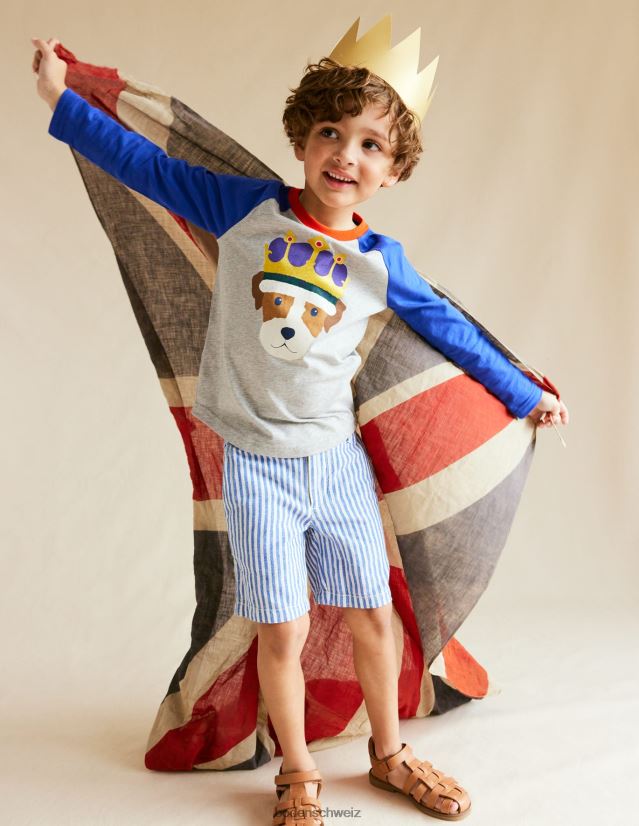 Boden Mädchen Krönungs-T-Shirt VH86PT3098 Kleidung Blau/Grau meliert