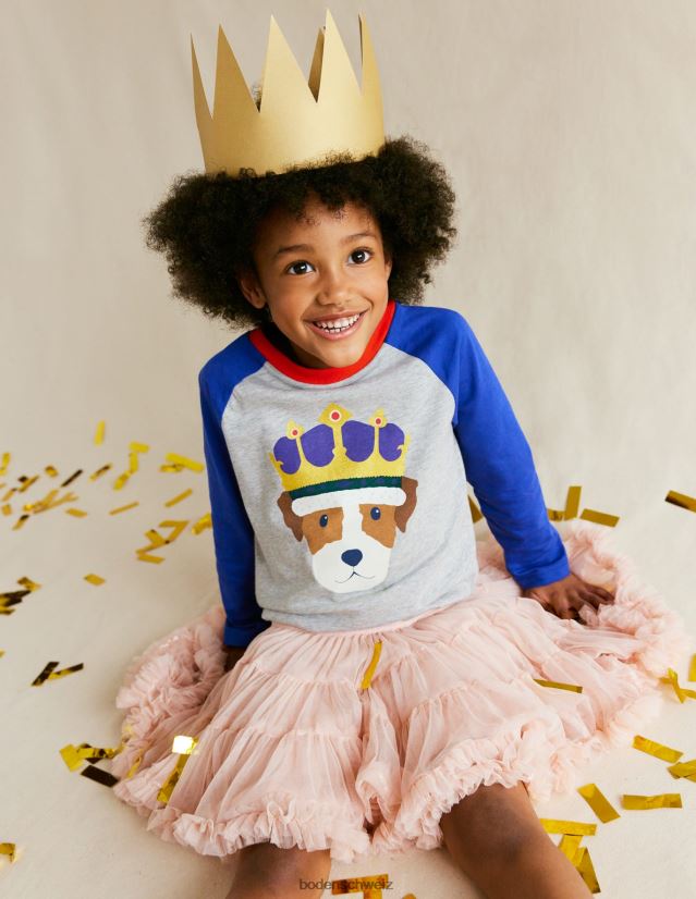 Boden Mädchen Krönungs-T-Shirt VH86PT3098 Kleidung Blau/Grau meliert