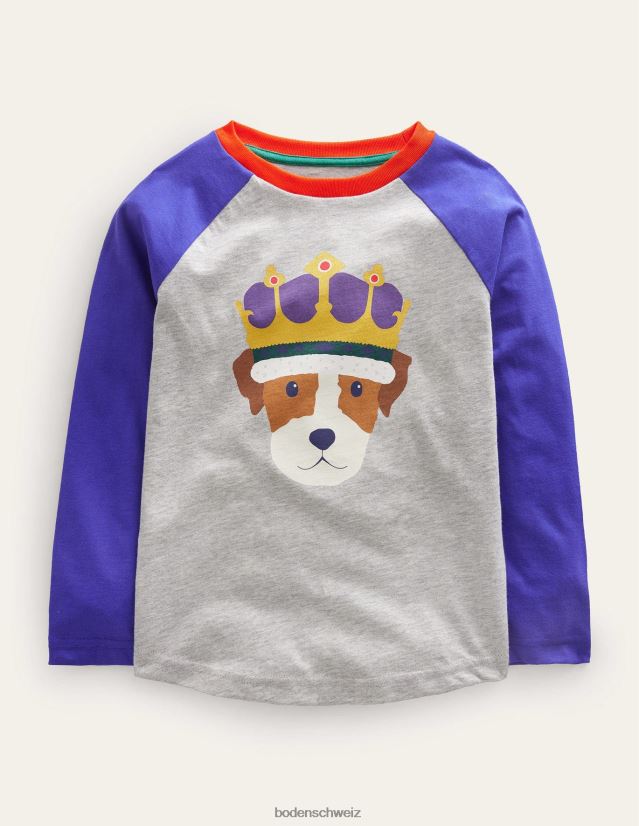 Boden Mädchen Krönungs-T-Shirt VH86PT3098 Kleidung Blau/Grau meliert
