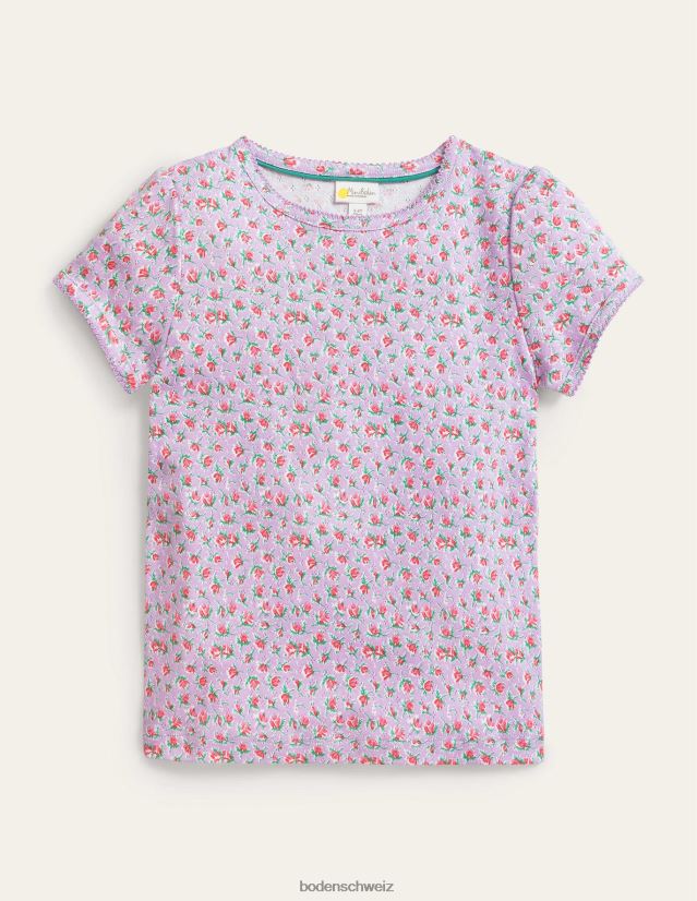 Boden Mädchen Kurzarm-Pointelle-Oberteil VH86PT3093 Kleidung fliederfarbener Vintage-Blumenzweig