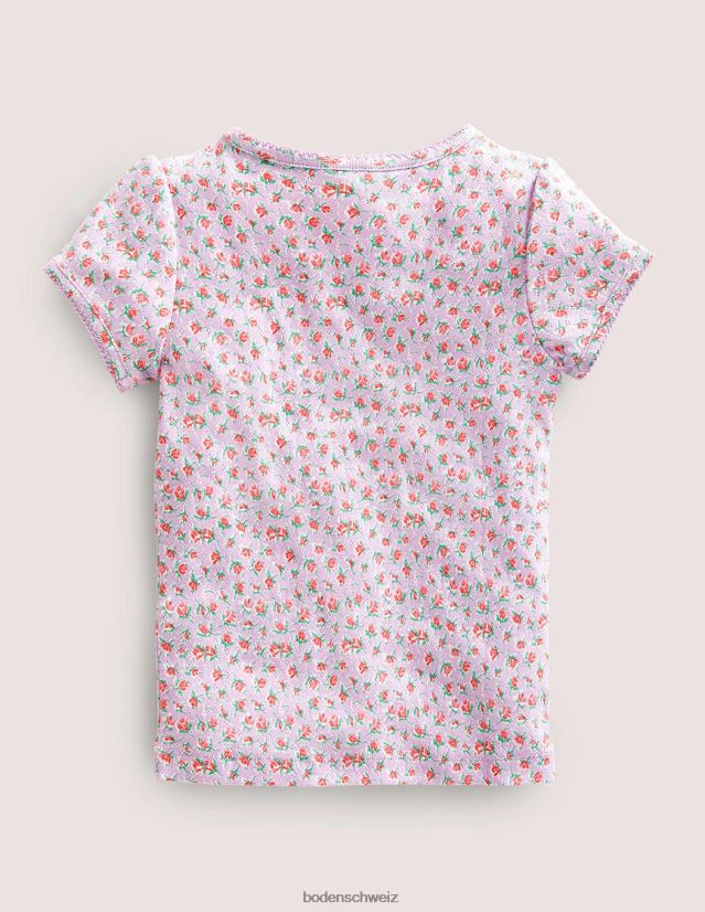 Boden Mädchen Kurzarm-Pointelle-Oberteil VH86PT3093 Kleidung fliederfarbener Vintage-Blumenzweig