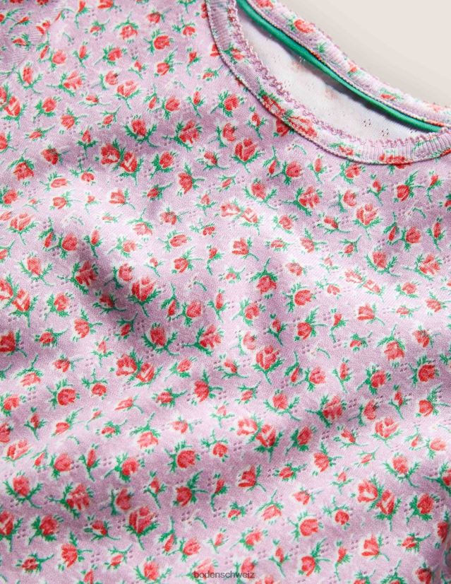 Boden Mädchen Kurzarm-Pointelle-Oberteil VH86PT3093 Kleidung fliederfarbener Vintage-Blumenzweig
