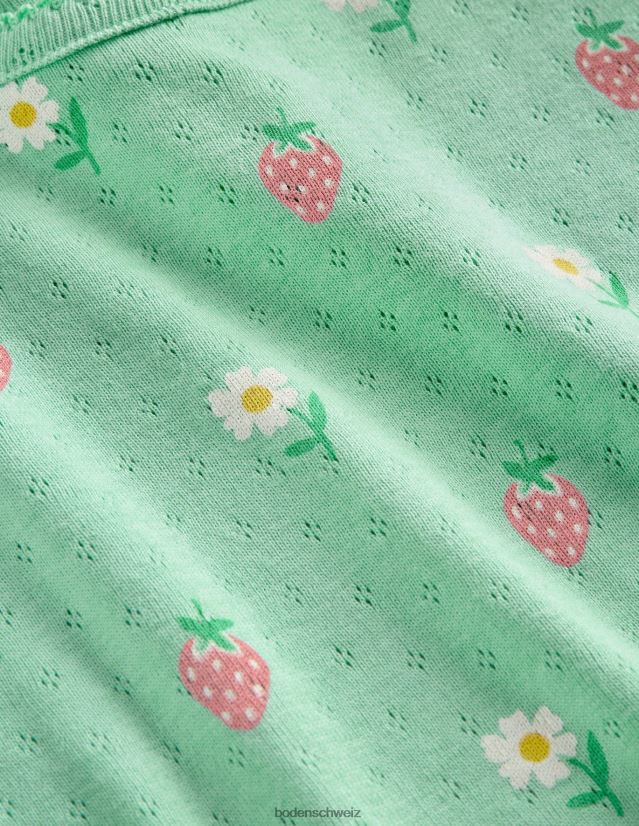 Boden Mädchen Kurzarm-Pointelle-Oberteil VH86PT3159 Kleidung grüne Gänseblümchen/Erdbeeren
