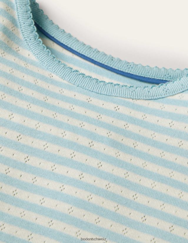 Boden Mädchen Kurzarm-Pointelle-Oberteil VH86PT766 Kleidung helles Celestablau/Elfenbein
