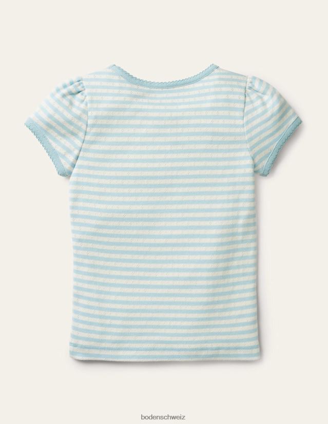 Boden Mädchen Kurzarm-Pointelle-Oberteil VH86PT766 Kleidung helles Celestablau/Elfenbein