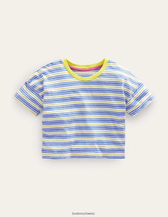 Boden Mädchen Lässiges, kurzes T-Shirt VH86PT3087 Kleidung Penzanceblau/Neongelb
