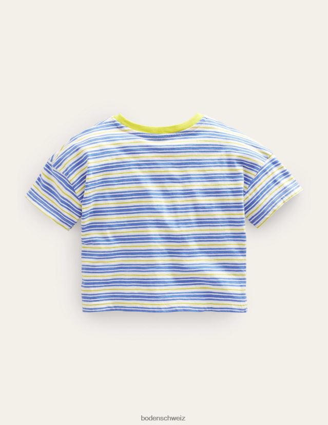 Boden Mädchen Lässiges, kurzes T-Shirt VH86PT3087 Kleidung Penzanceblau/Neongelb