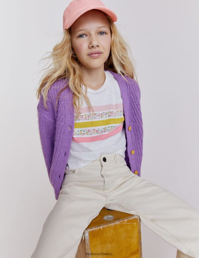 Boden Mädchen Lässiges, kurzes T-Shirt VH86PT3088 Kleidung elfenbeinfarbener Blumenstreifen