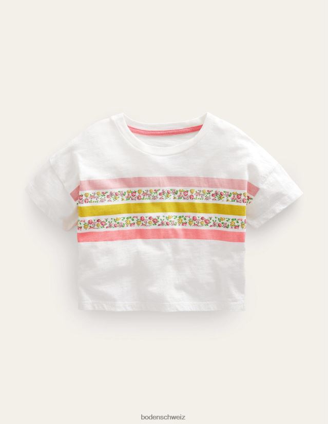 Boden Mädchen Lässiges, kurzes T-Shirt VH86PT3088 Kleidung elfenbeinfarbener Blumenstreifen