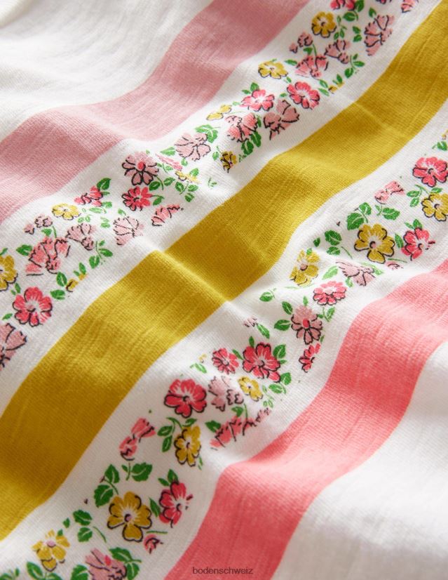 Boden Mädchen Lässiges, kurzes T-Shirt VH86PT3088 Kleidung elfenbeinfarbener Blumenstreifen