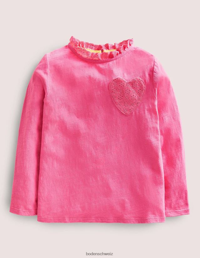 Boden Mädchen Langärmliges Oberteil mit Herztaschen VH86PT2982 Kleidung süßer William Pink