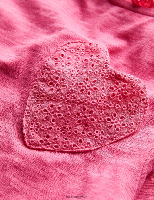 Boden Mädchen Langärmliges Oberteil mit Herztaschen VH86PT2982 Kleidung süßer William Pink