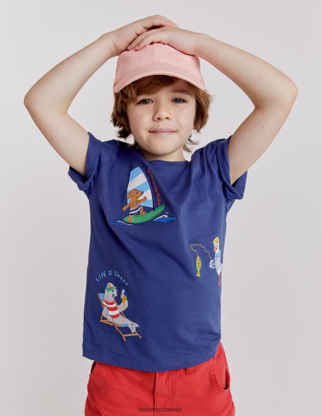 Boden Mädchen Mini-T-Shirt mit lustiger Applikation VH86PT3020 Kleidung Weiches Steuerbordblau