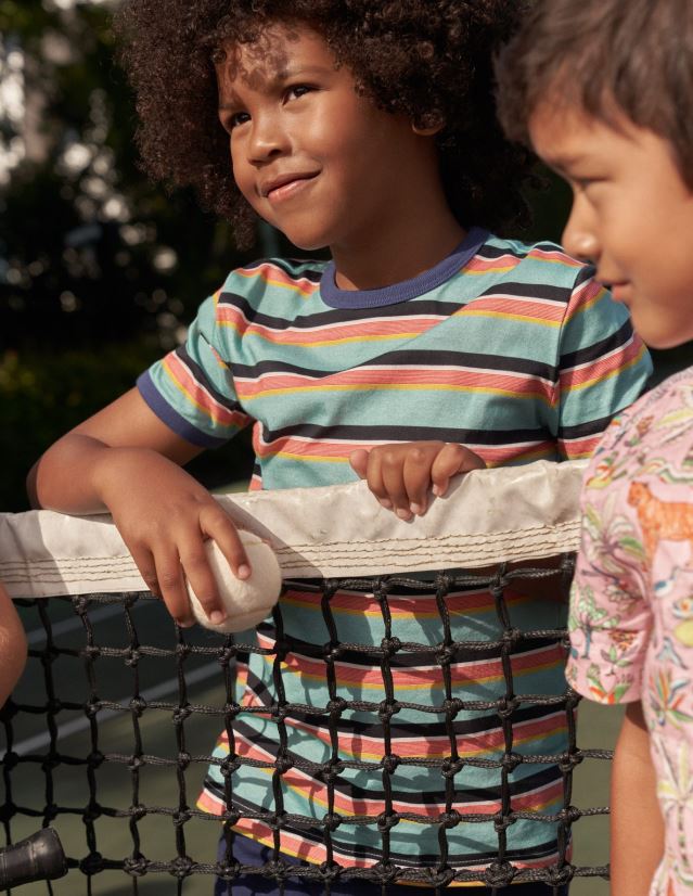 Boden Mädchen Ringer-T-Shirt mit Retro-Streifen VH86PT3030 Kleidung Aqua Meerblau/Multi