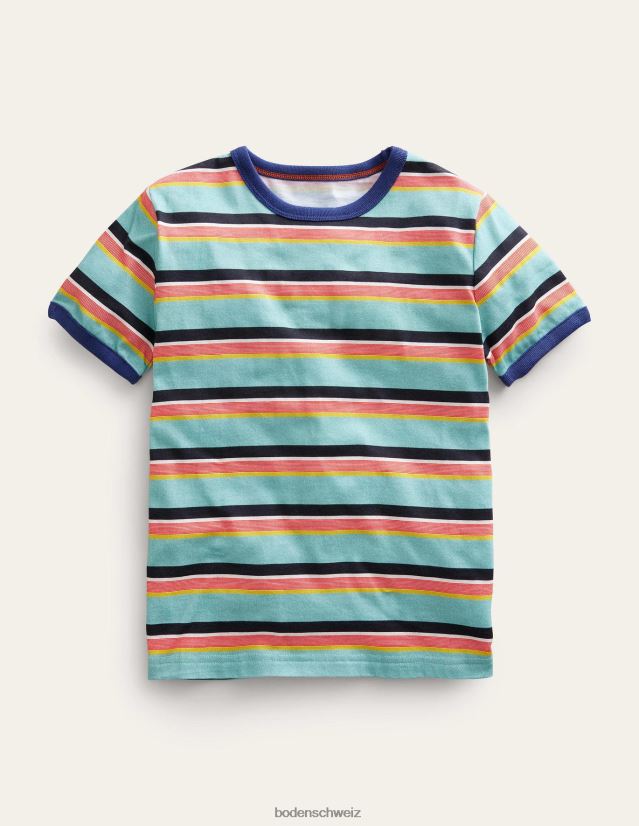 Boden Mädchen Ringer-T-Shirt mit Retro-Streifen VH86PT3030 Kleidung Aqua Meerblau/Multi