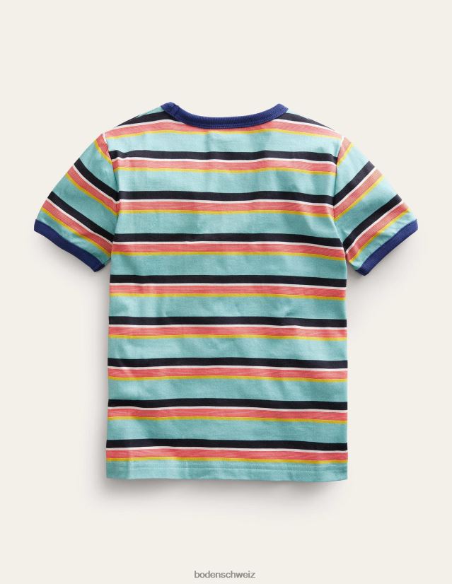 Boden Mädchen Ringer-T-Shirt mit Retro-Streifen VH86PT3030 Kleidung Aqua Meerblau/Multi