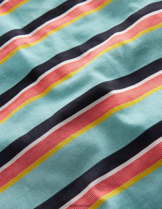 Boden Mädchen Ringer-T-Shirt mit Retro-Streifen VH86PT3030 Kleidung Aqua Meerblau/Multi