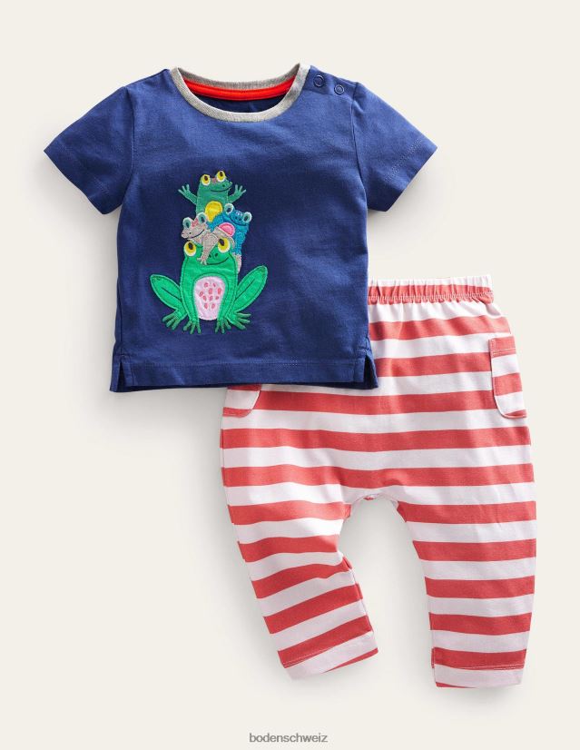 Boden Mädchen Set mit Applikationen oben und unten VH86PT3042 Kleidung Marinefrosch